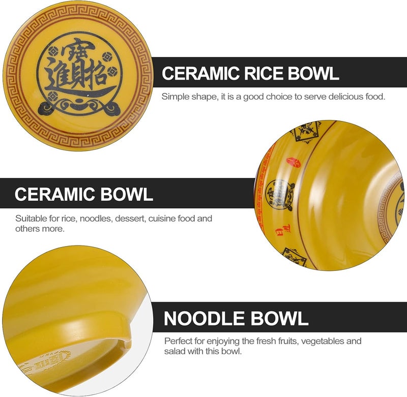 Hemoton Ramen BowlMelamine Noodle BowlYellow Noodle Soup BowlCereal Bowls Multi Purpose Serving BowlsMelamine Ramen BowlChinese Japanese Decorative Tableware for Salad Soup Rice Noodle - Image 4