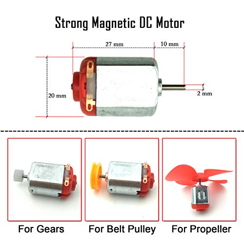 EUDAX 6 Set DC Motors Kit, Mini Electric Hobby Motor 3V -12V 25000 RPM Strong Magnetic with Shaft Propeller, 2 x AA Battery Holder,9V Battery Clip Connector,Plastic Wheels for DIY Science Projects - Image 3