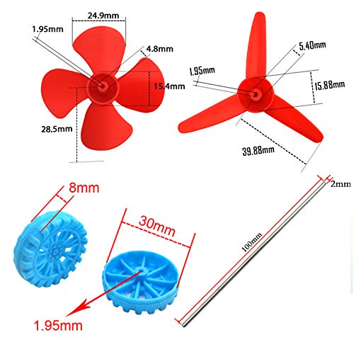 EUDAX 6 Set DC Motors Kit, Mini Electric Hobby Motor 3V -12V 25000 RPM Strong Magnetic with Shaft Propeller, 2 x AA Battery Holder,9V Battery Clip Connector,Plastic Wheels for DIY Science Projects - Image 4