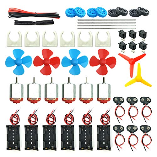 EUDAX 6 Set DC Motors Kit, Mini Electric Hobby Motor 3V -12V 25000 RPM Strong Magnetic with Shaft Propeller, 2 x AA Battery Holder,9V Battery Clip Connector,Plastic Wheels for DIY Science Projects - Image 1