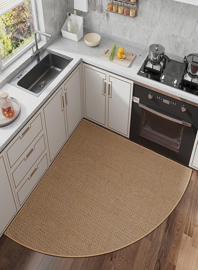 BANEBOR Non-Slip Corner Kitchen Rug - Super Absorbent Braided Floor Mat for Sink Areas, Washable Circular Sector Mat with Rubber Backing, Imitation Linen Kitchen Carpet (Beige, Radius 39'') - Image 1