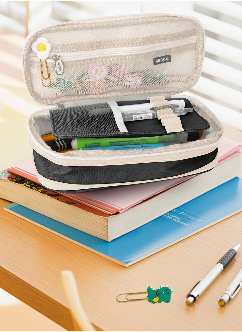 Big Capacity Pencil Pen Case Office College School Large Storage High Capacity Bag Pouch Holder Box Organizer Light Black