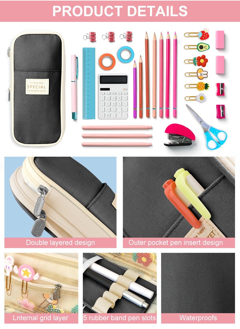Big Capacity Pencil Pen Case Office College School Large Storage High Capacity Bag Pouch Holder Box Organizer Light Black