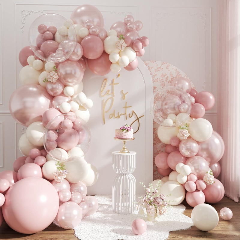 NUTTYBASH Dusty Pink Balloon Arch Kit,Double Stuffed Pearl White Balloon Garland Kit for Wedding Birthday Baby Shower Gender Reveal Bridal Engagements Decorations - Image 1
