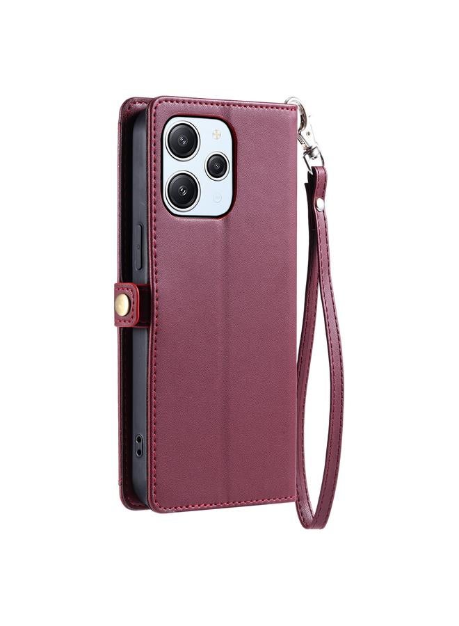 erorex Case For Redmi 12 5G / 12 4G Wallet Multi-card Slot Leather Phone Case with Lanyard - Image 3