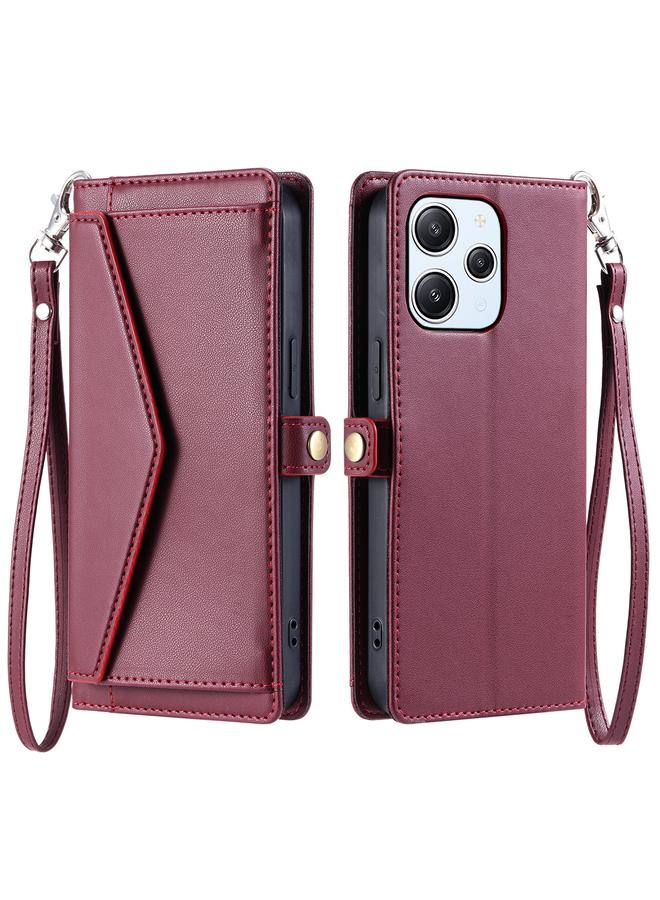 erorex Case For Redmi 12 5G / 12 4G Wallet Multi-card Slot Leather Phone Case with Lanyard - Image 1