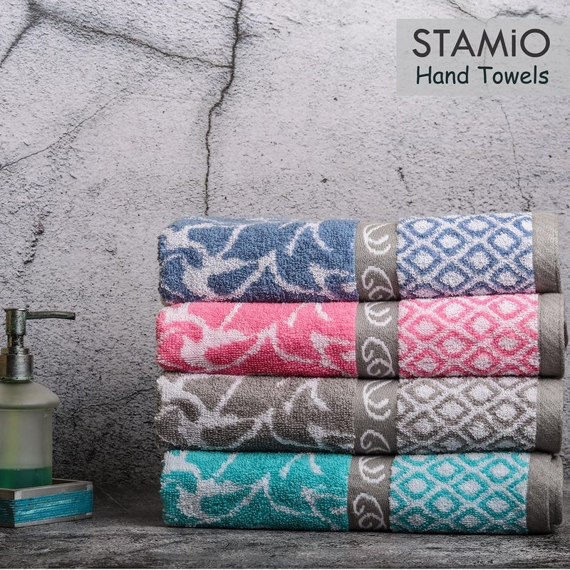 STAMIO مجموعة من 4 مناشف يد قطنية STAMIO بوزن 490 GSM، 40 × 60 سم للرجال، النساء، الاستخدام المنزلي، الصالة الرياضية، حوض الغسيل. رياضة، تمرين | ناعمة، ماصة، سريعة الجفاف، بحجم كبير | متعددة الألوان - Image 3