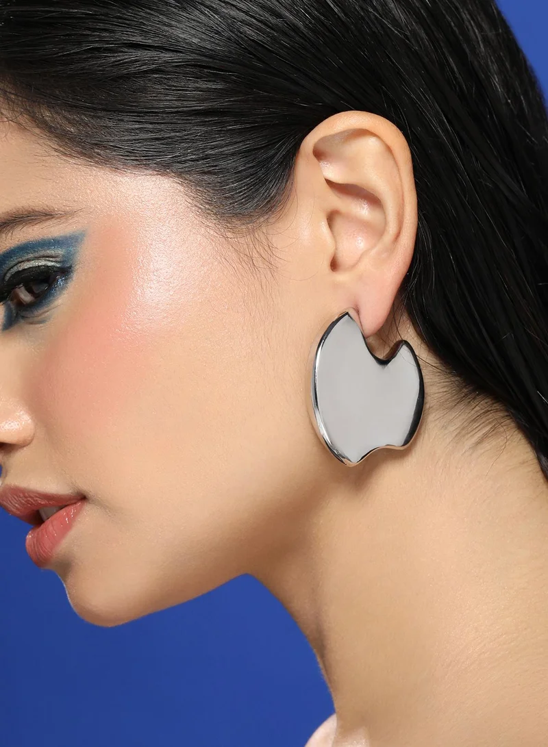 سوهي أقراط نسائية نصف دائرية مجردة تكتونية فضي كروم مقاس واحد معدن سبيكة إغلاق بالدفع للأزياء الكاجوال والسهرة