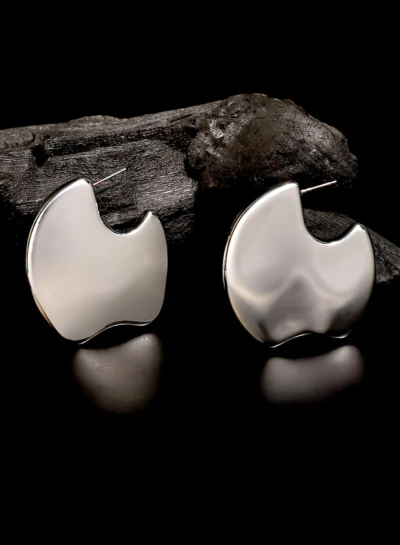 سوهي أقراط نسائية نصف دائرية مجردة تكتونية فضي كروم مقاس واحد معدن سبيكة إغلاق بالدفع للأزياء الكاجوال والسهرة