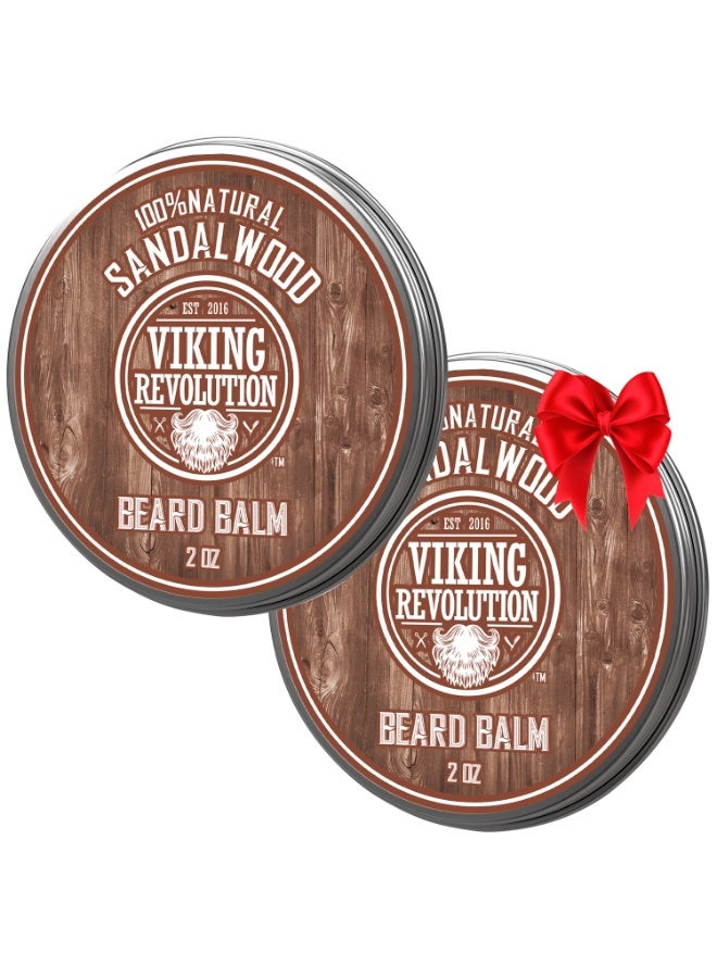 Viking Revolution بلسم لحية فايكنغ ريفولوشن برائحة خشب الصندل - زبدة لحية مع زيت الأركان، مرطب لحية للرجال مع زيت الجوجوبا - مرطب لحية للرجال مع شمع العسل - شمع لحية للرجال (2 أونصة، عبوتين) - Image 1