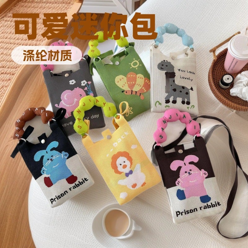 Girly New Dopamine Knitted Mobile Phone Bag Niche Change Cartoon Cute Portable Student Bag Couple Bag - Image 2
