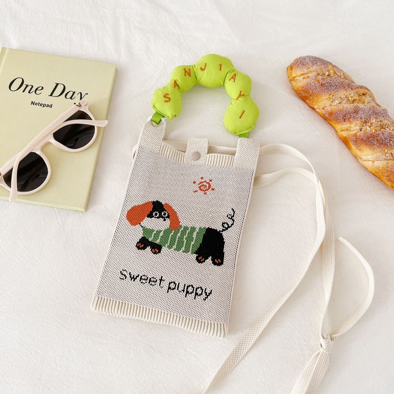 Girly New Dopamine Knitted Mobile Phone Bag Niche Change Cartoon Cute Portable Student Bag Couple Bag - Image 1