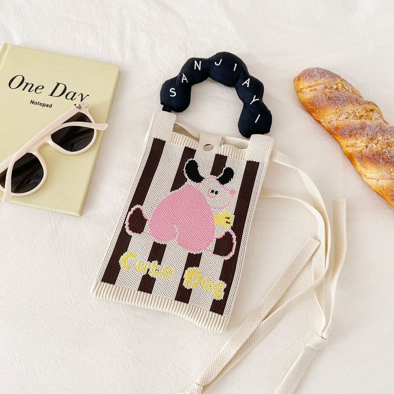 Girly New Dopamine Knitted Mobile Phone Bag Niche Change Cartoon Cute Portable Student Bag Couple Bag - Image 5