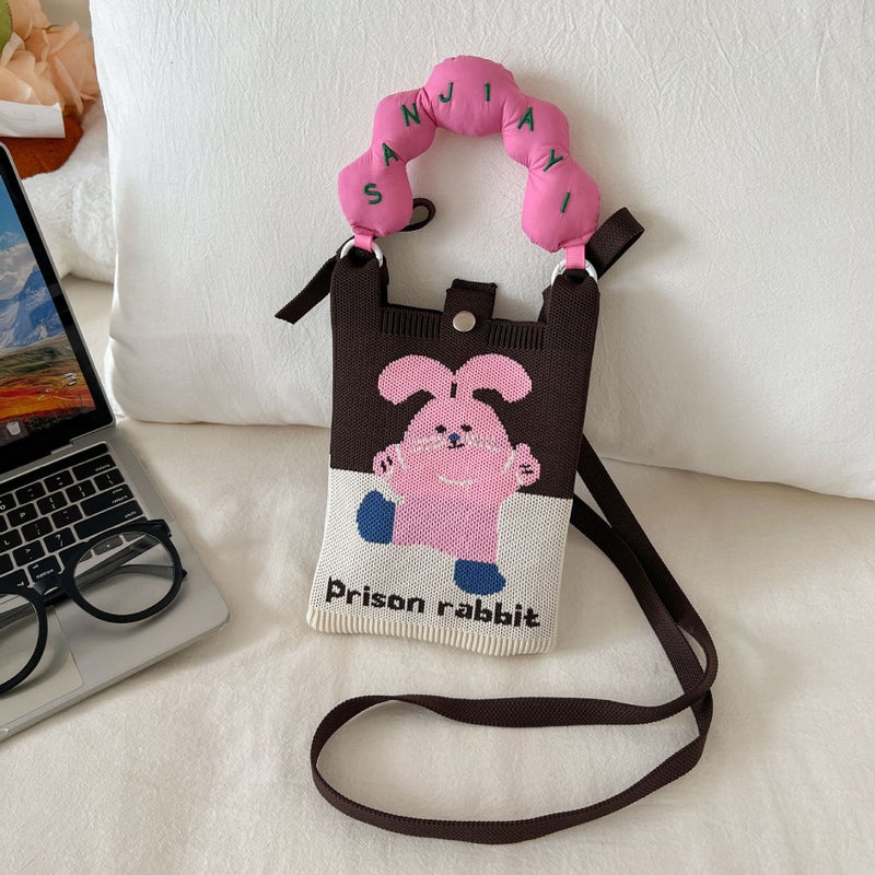 Girly New Dopamine Knitted Mobile Phone Bag Niche Change Cartoon Cute Portable Student Bag Couple Bag - Image 4