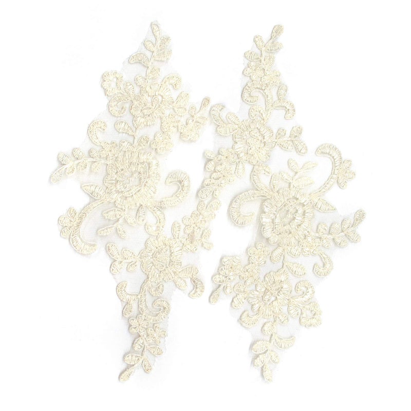 AUEAR 2 Pack Flower Lace Applique Patches for Wedding Dress DIY Clothing Collar Material Ivory Color