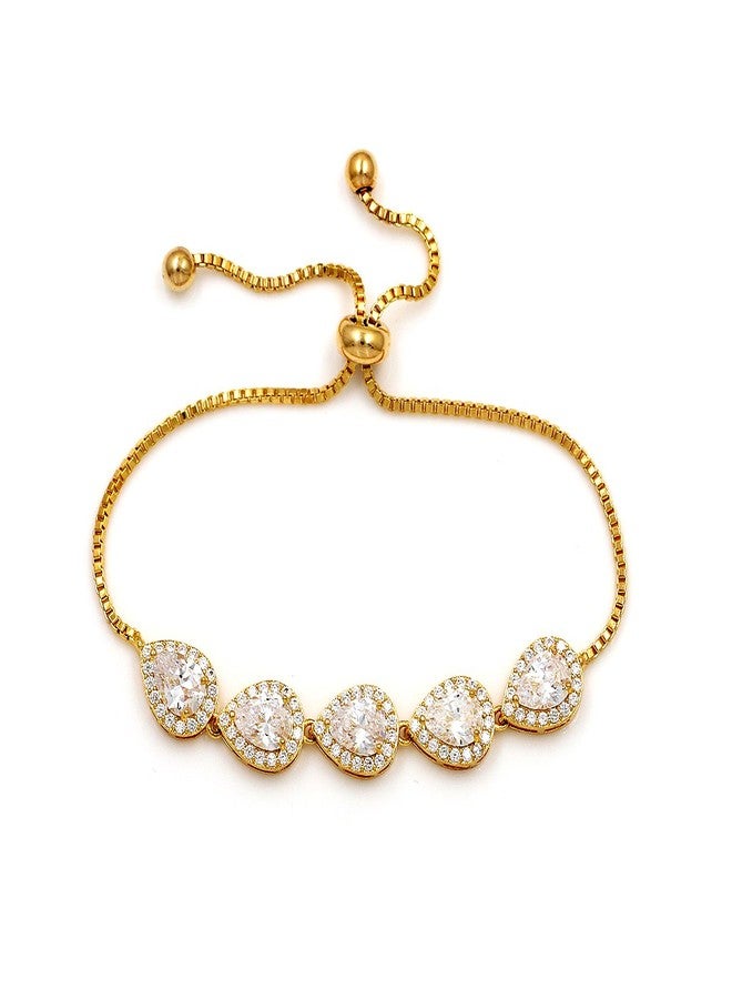 ويمان سوار زفاف من الزركونيا المكعبة من WeimanJewelry بتصميم كمثرى قابل للتعديل وسلسلة على شكل دمعة للنساء (ذهبي) - Image 1