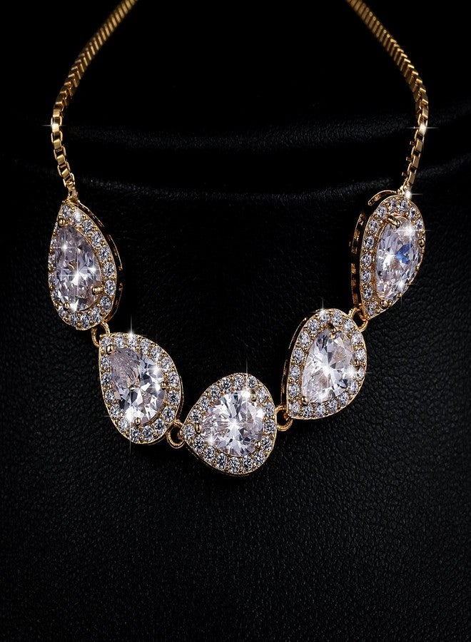 ويمان سوار زفاف من الزركونيا المكعبة من WeimanJewelry بتصميم كمثرى قابل للتعديل وسلسلة على شكل دمعة للنساء (ذهبي) - Image 5