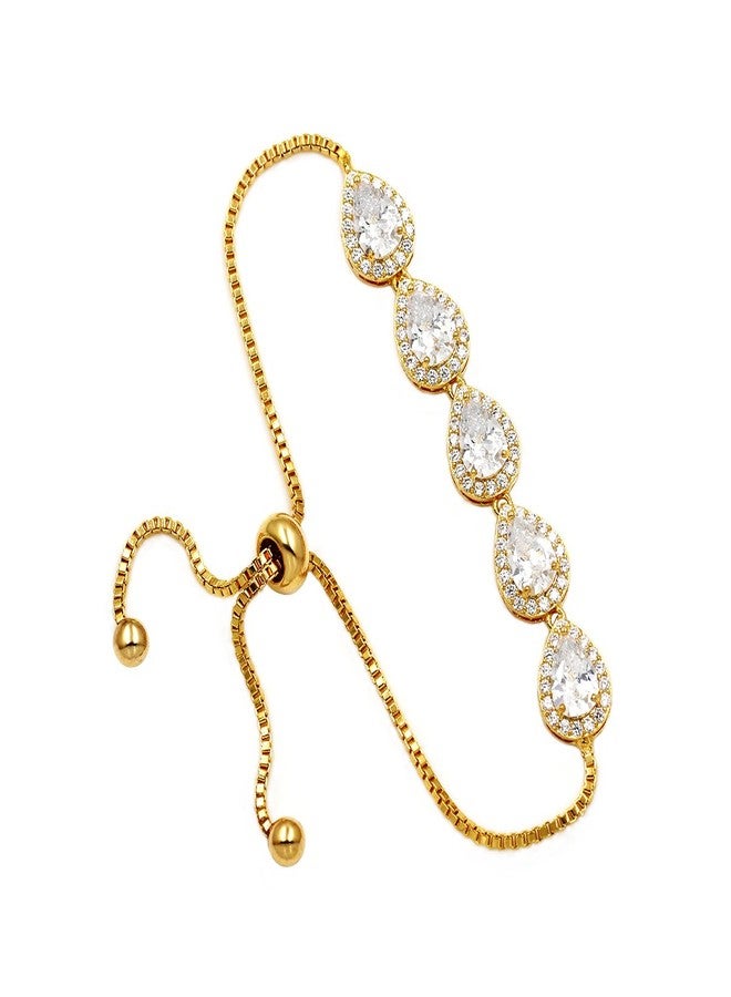 ويمان سوار زفاف من الزركونيا المكعبة من WeimanJewelry بتصميم كمثرى قابل للتعديل وسلسلة على شكل دمعة للنساء (ذهبي) - Image 4