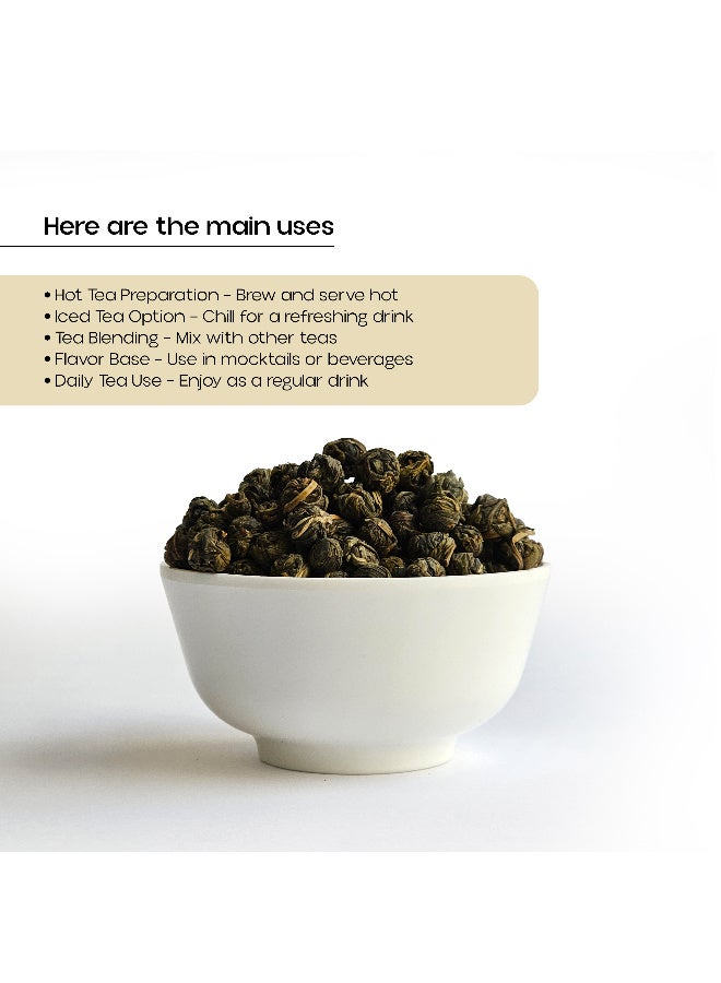 OGOC Jasmine Pearl Tea Dragon Pearl Tea Hand Rolled Jasmine Green Tea Floral Loose Leaf Tea Aromatic Tea Pearls for Brewing Relaxing Tea Experience - Image 3