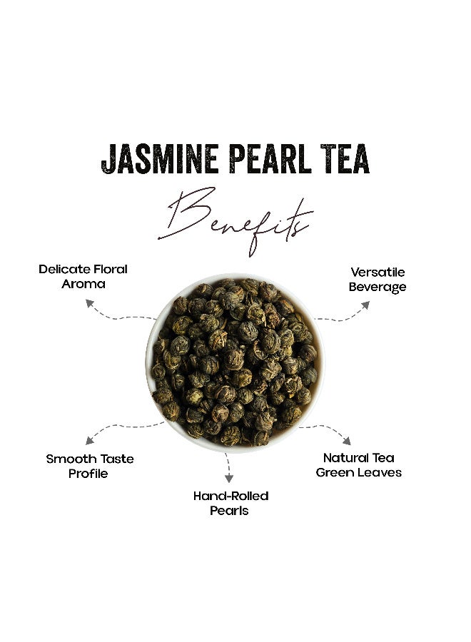 OGOC Jasmine Pearl Tea Dragon Pearl Tea Hand Rolled Jasmine Green Tea Floral Loose Leaf Tea Aromatic Tea Pearls for Brewing Relaxing Tea Experience - Image 2