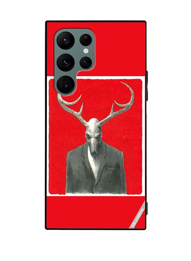 VR CREATIVE Protective Case Cover For Samsung Galaxy S22 Ultra 5G The Deer Skull In A Costume Red Design Multicolour - Image 1