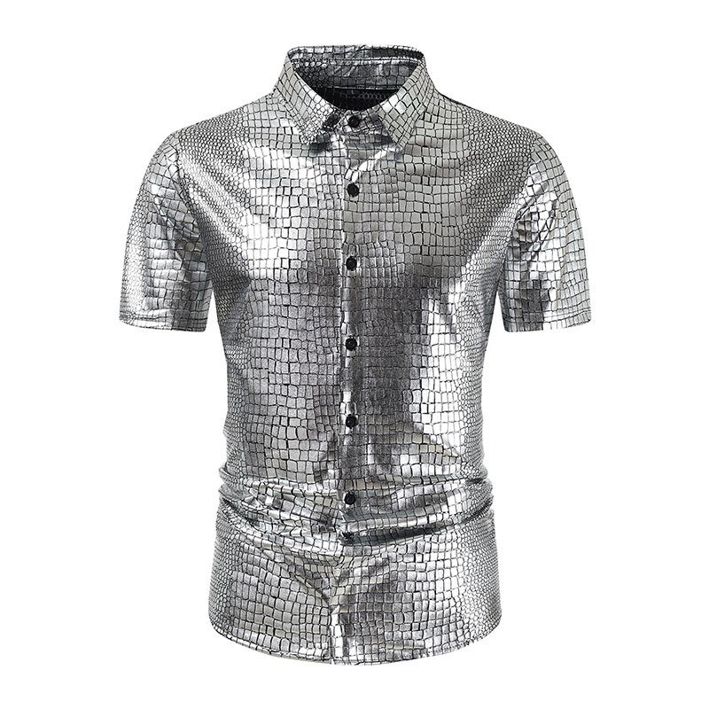 2025 Men'S Party Stage Glossy Short Sleeve Round Neck T-Shirt Colorful T-Shirt - Image 3