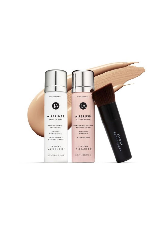 Jerome Alexander MagicMinerals AirBrush Foundation Set by Jerome Alexander - 3pc Set Includes Primer, Foundation and Kabuki Brush - Spray Makeup with Anti-aging Ingredients for Smooth Radiant Skin (Light)  - Image 1