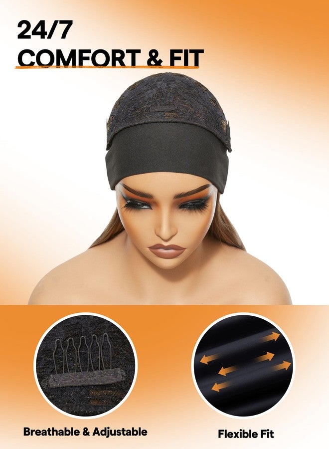 GORGIUS Highlight Headband Wig Straight Hair with Head Band Ready to Go Glueless Synthetic Headband Wig Brown Mix Blonde 16 Inch Long Straight Wig (Color 27/30) - Image 3