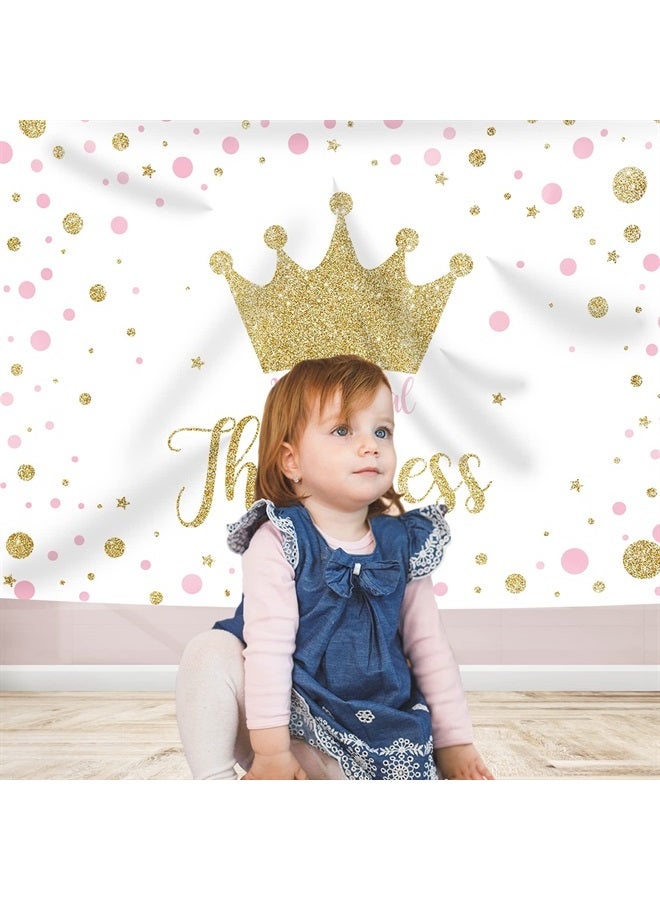 Rsuuinu Princess Gold Crown Backdrop 3rd Birthday Girl Pink Golden Dots Here Royal Threeness Photography Background Girls Kids Birthday Party Decorations Cake Table Banner Photo Booth Props 7x5ft - Image 3