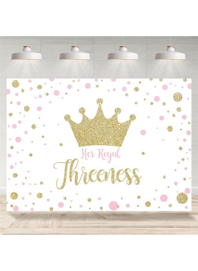 Rsuuinu Princess Gold Crown Backdrop 3rd Birthday Girl Pink Golden Dots Here Royal Threeness Photography Background Girls Kids Birthday Party Decorations Cake Table Banner Photo Booth Props 7x5ft - Image 1