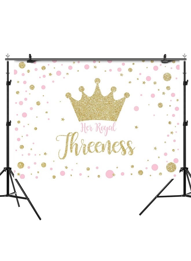 Rsuuinu Princess Gold Crown Backdrop 3rd Birthday Girl Pink Golden Dots Here Royal Threeness Photography Background Girls Kids Birthday Party Decorations Cake Table Banner Photo Booth Props 7x5ft - Image 2