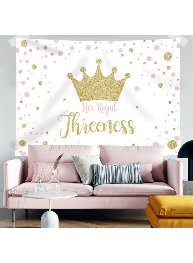 Rsuuinu Princess Gold Crown Backdrop 3rd Birthday Girl Pink Golden Dots Here Royal Threeness Photography Background Girls Kids Birthday Party Decorations Cake Table Banner Photo Booth Props 7x5ft - Image 5