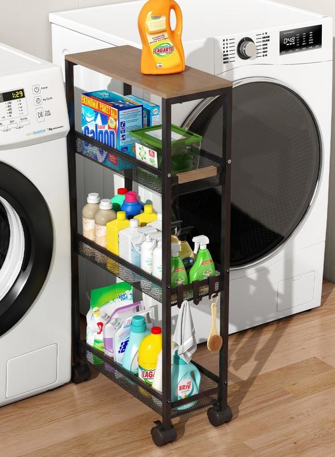 TIPGO Utility Slim Storage Cart, 4 Tier Rolling Cart with Wheels, Narrow Storage Cabinet for Bathroom, Laundry Shelves for Room Organization, Small Organizer for Kitchen, Office and Dorm (Black) - Image 1