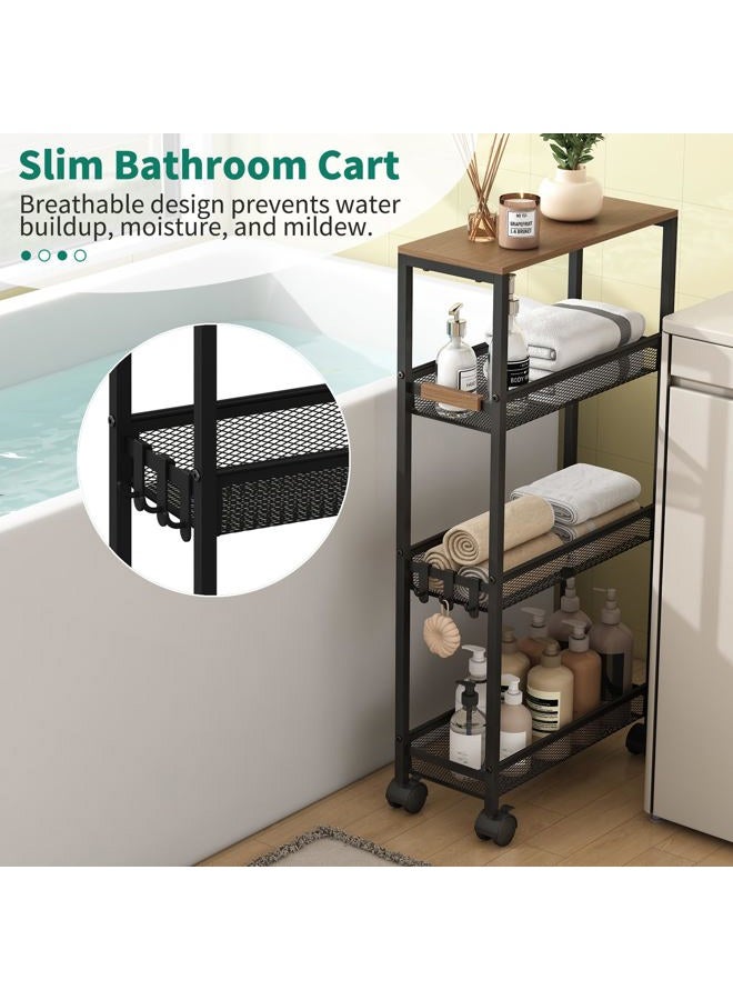 TIPGO Utility Slim Storage Cart, 4 Tier Rolling Cart with Wheels, Narrow Storage Cabinet for Bathroom, Laundry Shelves for Room Organization, Small Organizer for Kitchen, Office and Dorm (Black) - Image 2