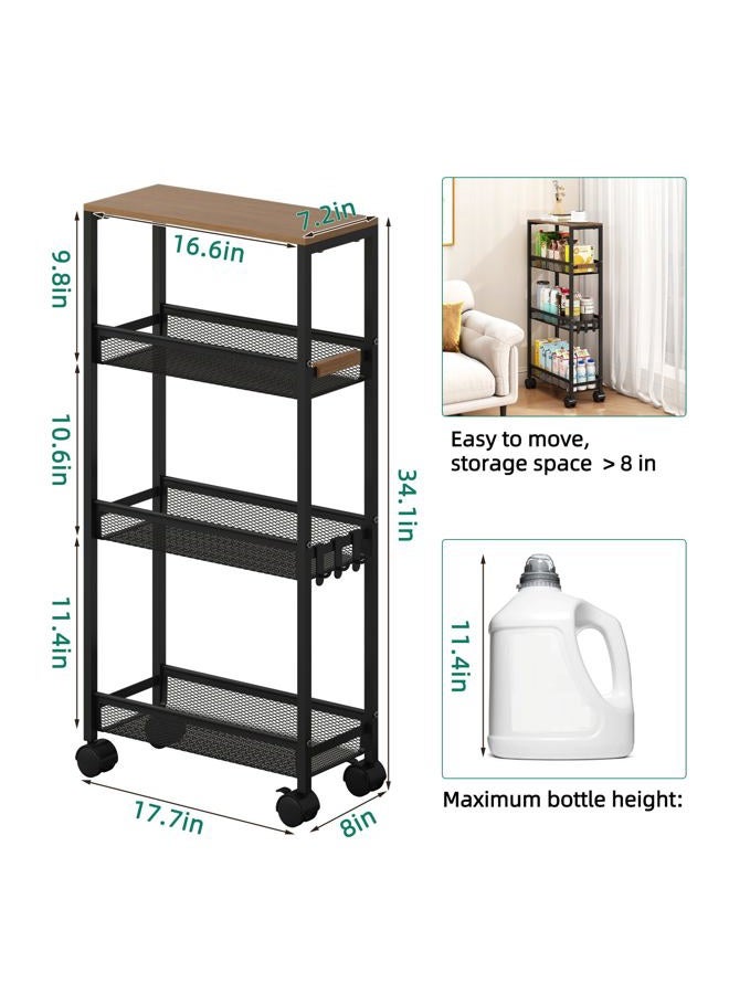 TIPGO Utility Slim Storage Cart, 4 Tier Rolling Cart with Wheels, Narrow Storage Cabinet for Bathroom, Laundry Shelves for Room Organization, Small Organizer for Kitchen, Office and Dorm (Black) - Image 5