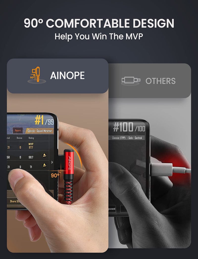 AINOPE 2-Pack USB C Cord 3.1A Fast Charge, [6.6ft+6.6ft] Type C Charging Cable Right Angle, Resistant Nylon Braided USB to USB C Cable Compatible Galaxy S10 S9 S8 Plus S21, LG V30,V20,G6 - Image 4