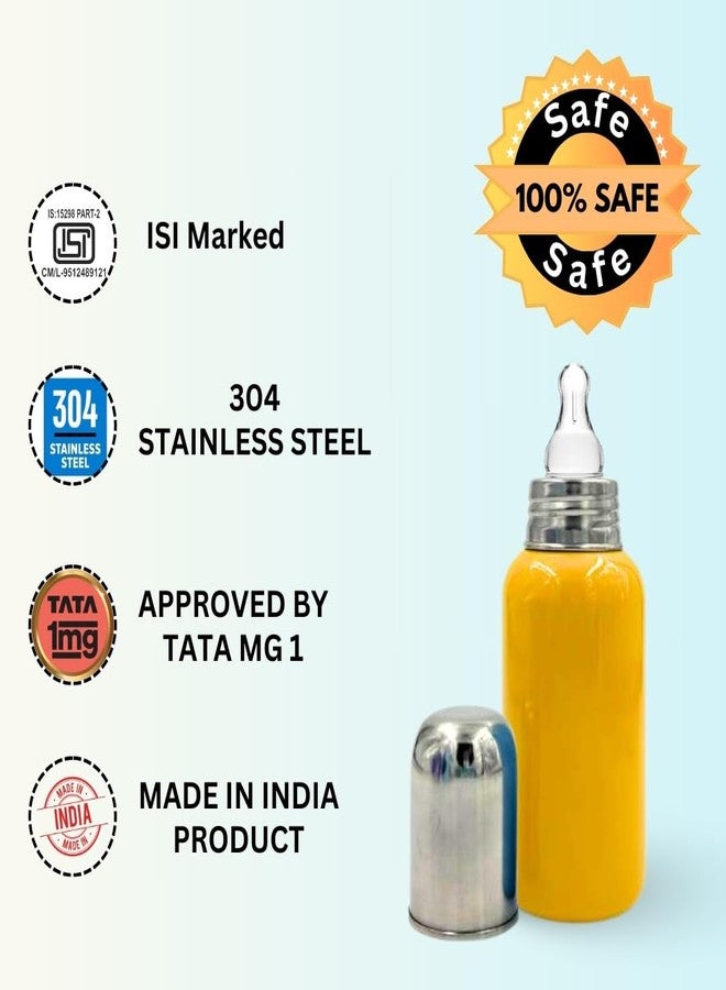 VOIK Vega Stainless Steel Baby Feeding Bottle | 300ml | BPA-Free | Anti-Colic | Leak-Proof | Lightweight & Durable | Safe for Newborns | (Yellow) - Image 2