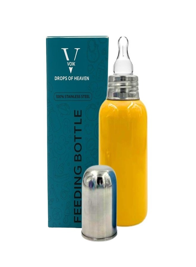 VOIK Vega Stainless Steel Baby Feeding Bottle | 300ml | BPA-Free | Anti-Colic | Leak-Proof | Lightweight & Durable | Safe for Newborns | (Yellow) - Image 1