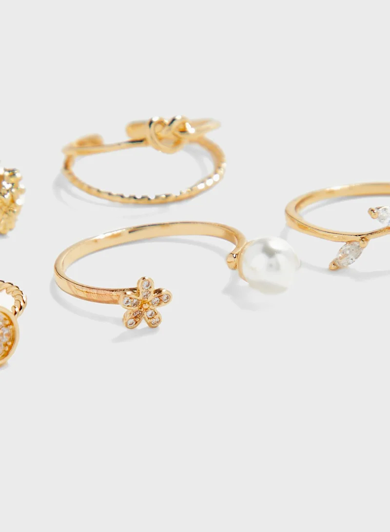 ELLA Flower and Pearl Rings Multipack