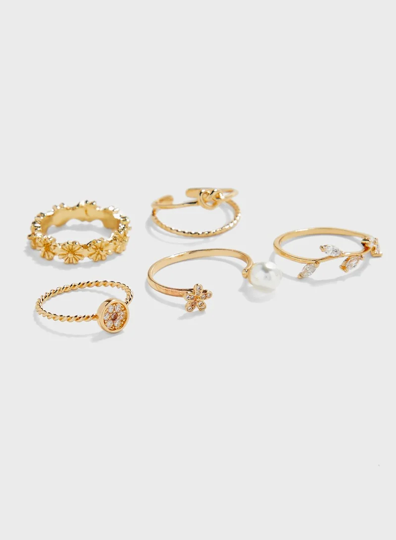 ELLA Flower and Pearl Rings Multipack