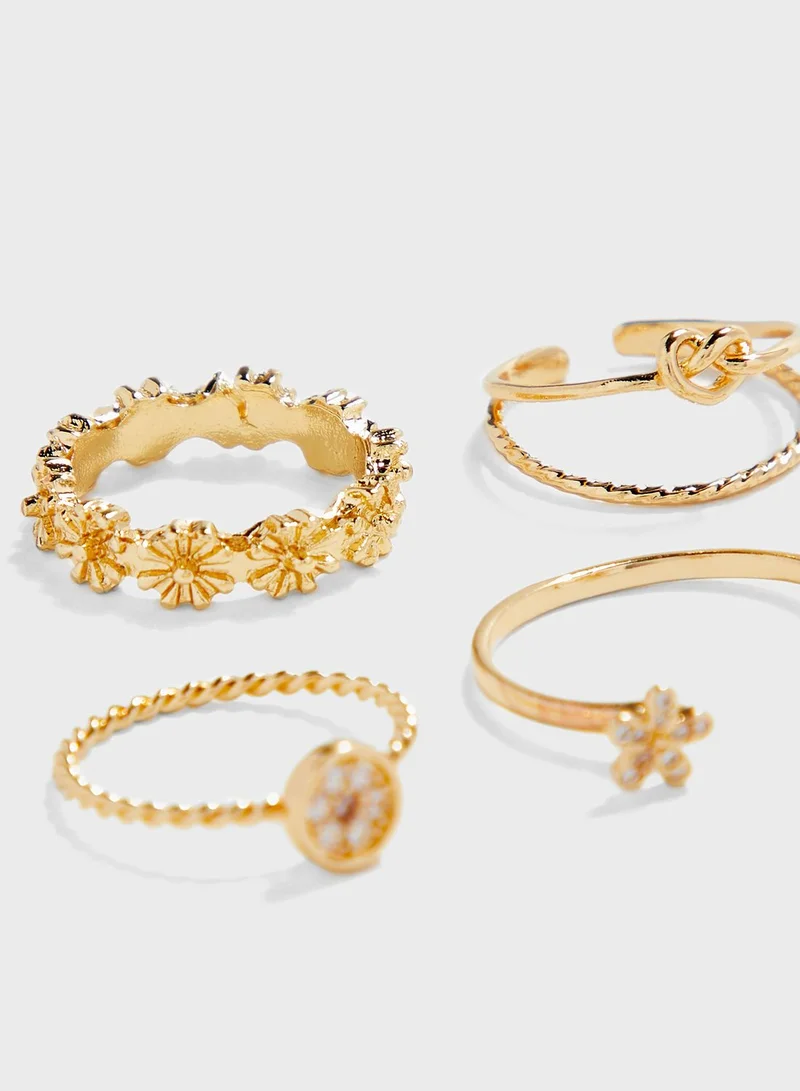 ELLA Flower and Pearl Rings Multipack