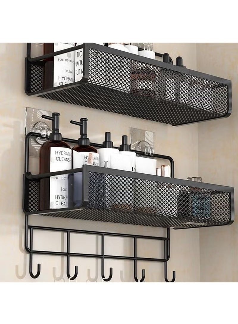 Beauenty 2 Pack Shower Caddy Shelf Organizer Rack, Bathroom Shelves Basket, Adhesive Black Bathroom Accessories, Save Space with Hooks, Toiletries Organization And No Drilling Shower Shelves (Black) - Image 5