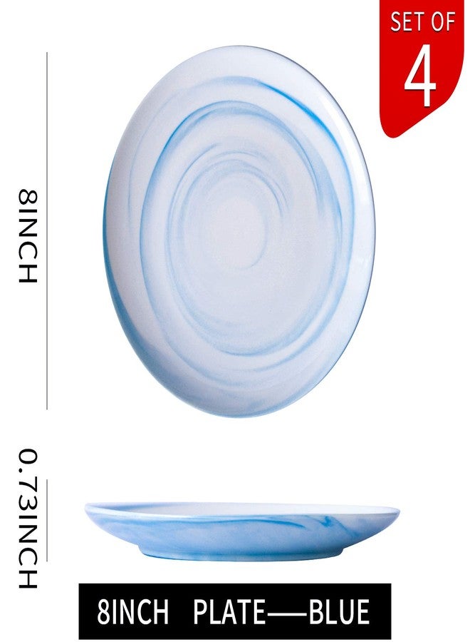 Yundu Blue Marbled 8 inch Ceramic Dessert/Appetizer Plates,Set of 4,Microwave Safe,Plates Set - Image 2