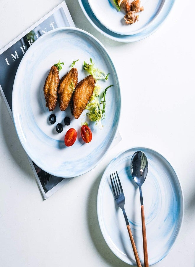 Yundu Blue Marbled 8 inch Ceramic Dessert/Appetizer Plates,Set of 4,Microwave Safe,Plates Set - Image 5
