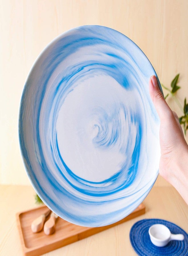 Yundu Blue Marbled 8 inch Ceramic Dessert/Appetizer Plates,Set of 4,Microwave Safe,Plates Set - Image 3