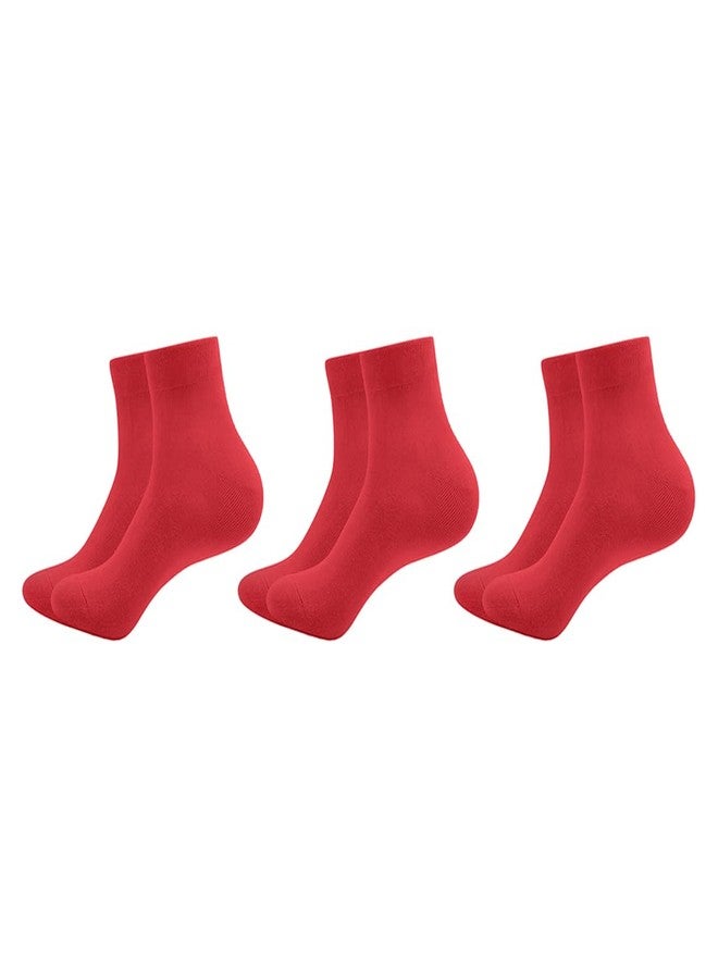 MUKHAKSH (Pack of 3 Pairs = 6 Socks Boys Cotton Red Ankle Length Socks, Sports Socks, Badminton Socks, Atheletics Socks