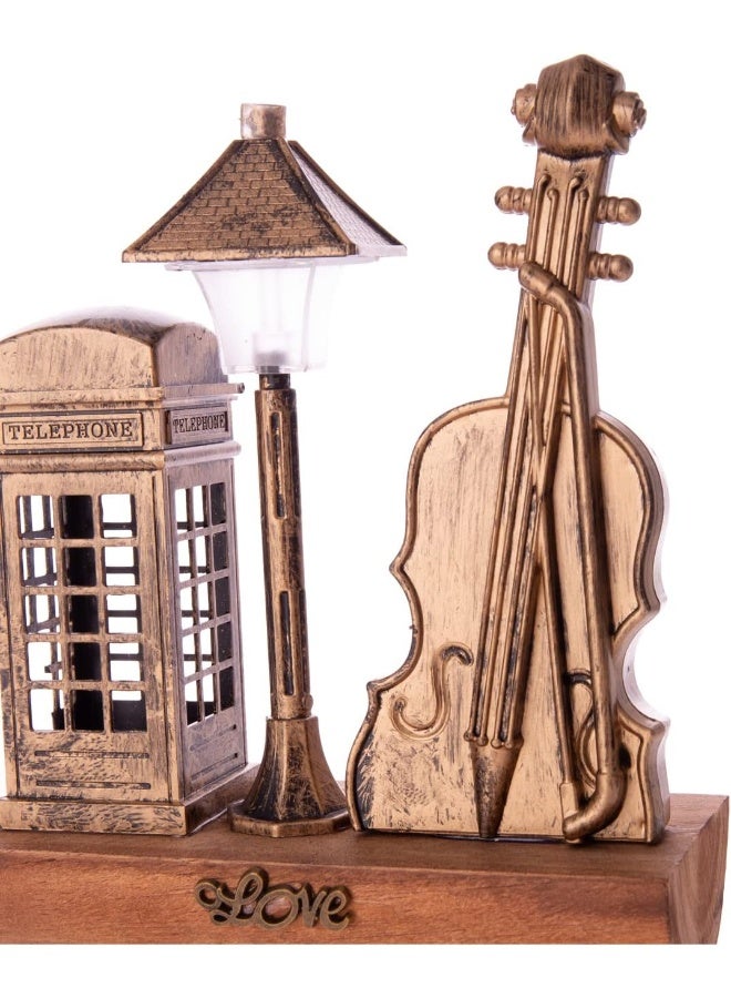 AKDC Elegant Decorative Wooden Centerpiece-Set Of Violin, Lamp And Landphone Station - Image 3