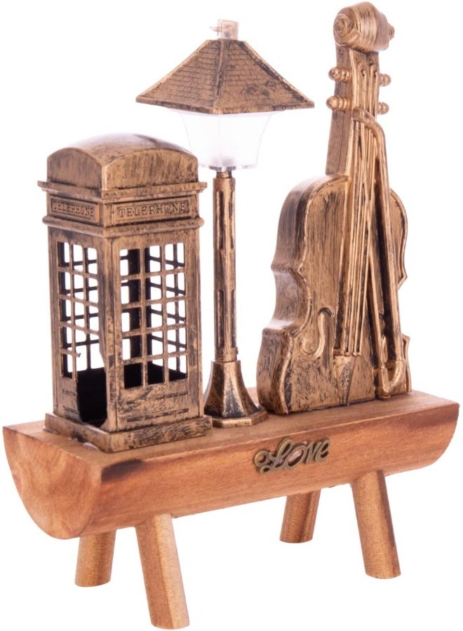 AKDC Elegant Decorative Wooden Centerpiece-Set Of Violin, Lamp And Landphone Station - Image 2