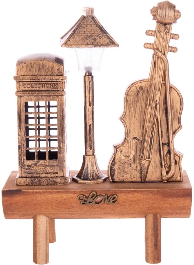 AKDC Elegant Decorative Wooden Centerpiece-Set Of Violin, Lamp And Landphone Station - Image 1