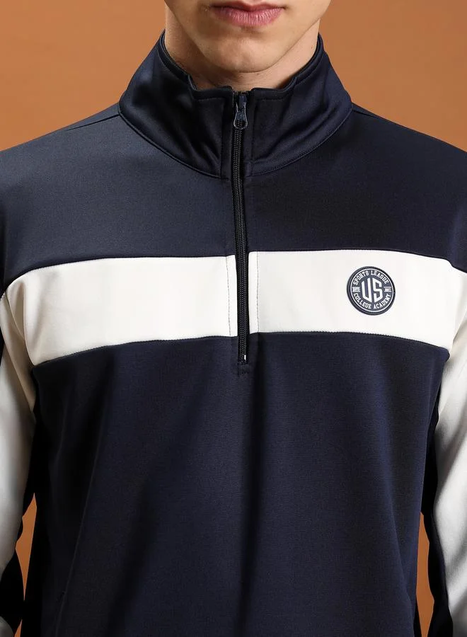 HIGHLANDER HIGHLANDER Color Blocked Mock Collar Regular Fit Sweatshirt